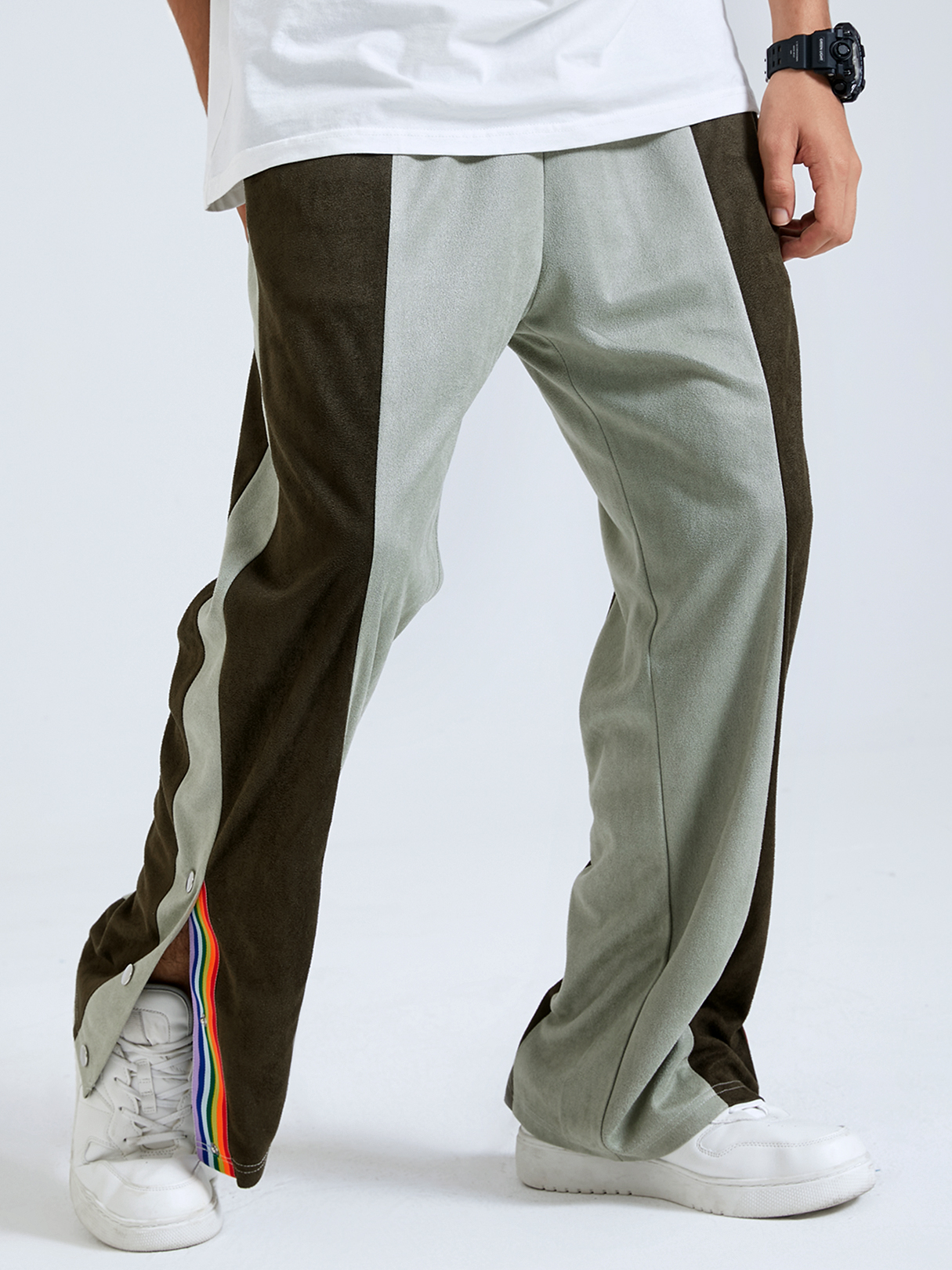 Men Fashion Color Block Splicing Straight Leg Casual Pants