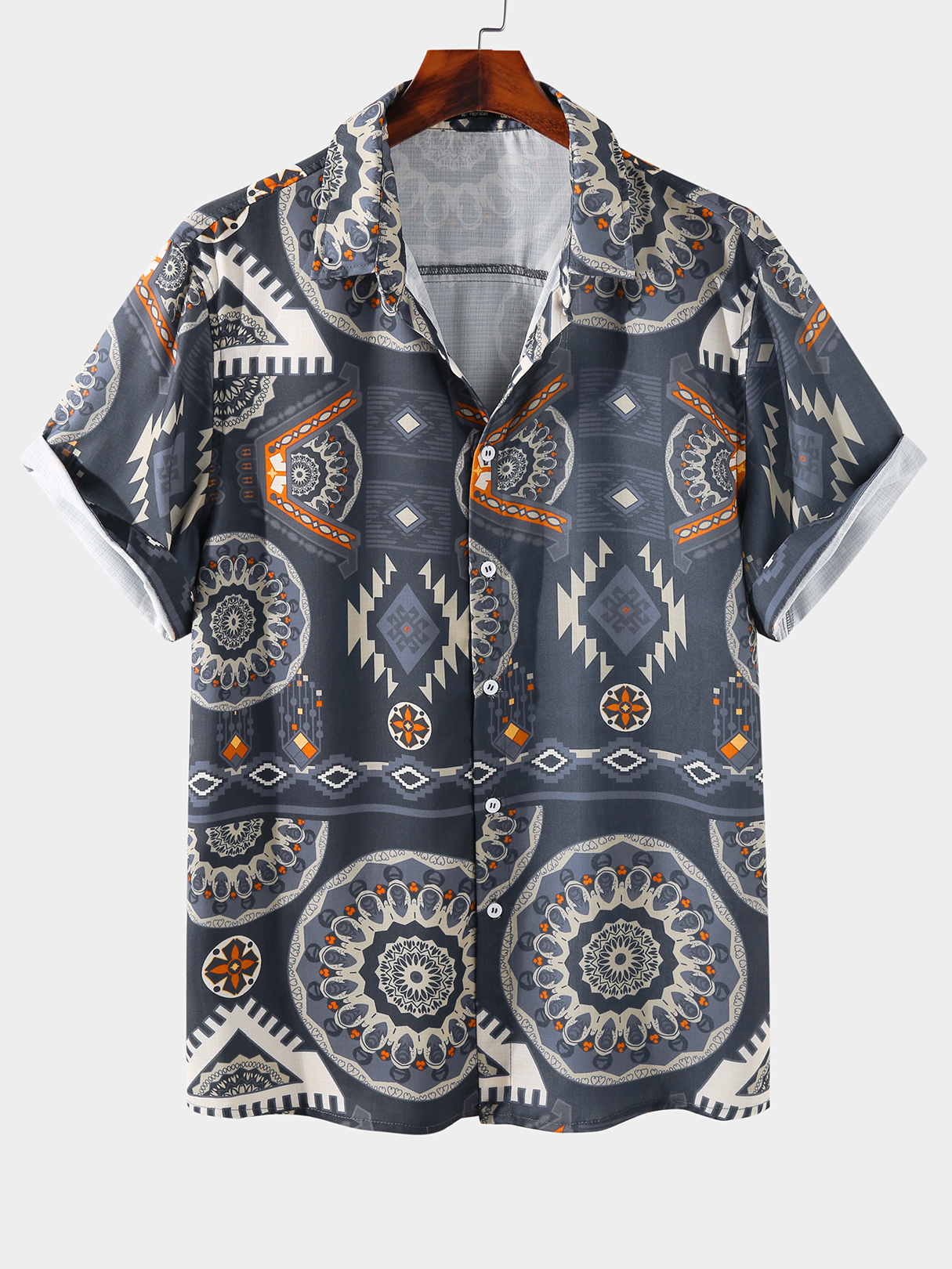 Men Summer Ethnic Pattern Print Shirt