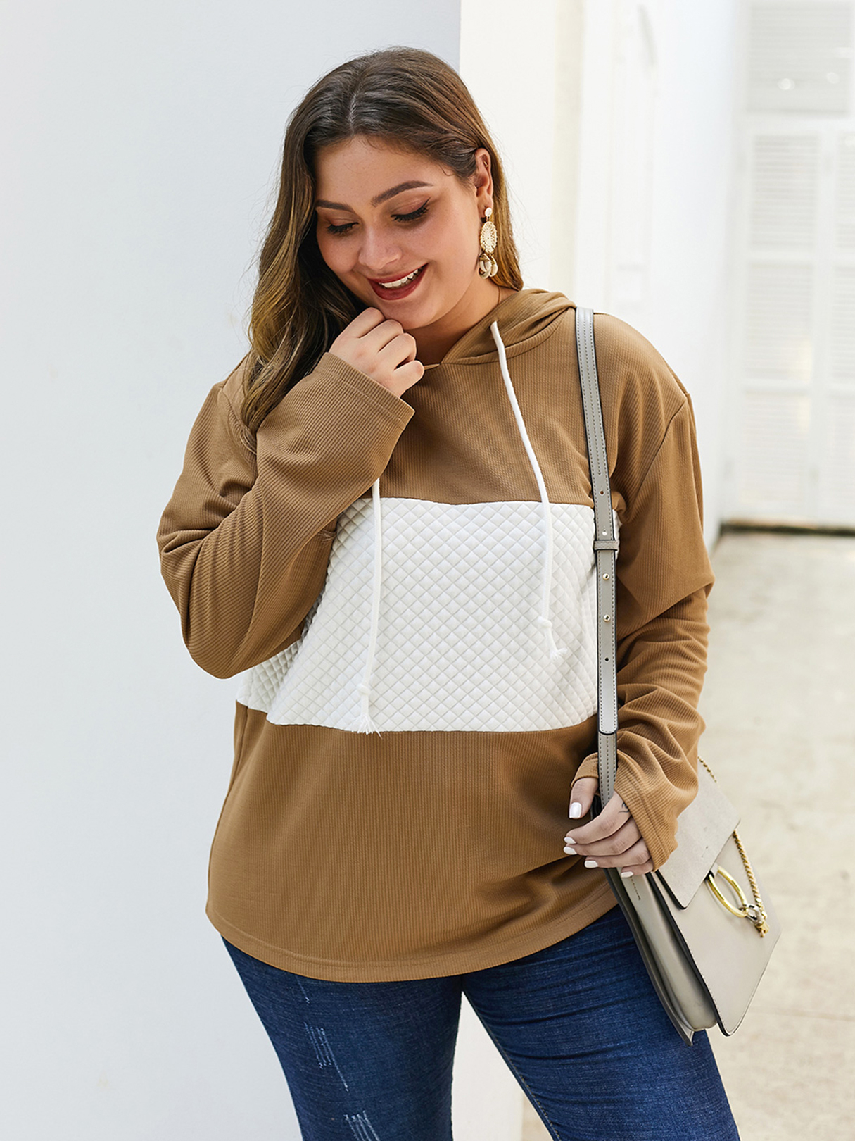 Plus Size Patchwork Long Sleeves Sweatshirt