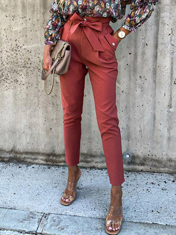 Belt Design High-Waisted Pants