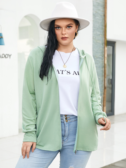 YOINS Plus Size Hooded Design Zip Front Pocket Long Sleeves Jacket