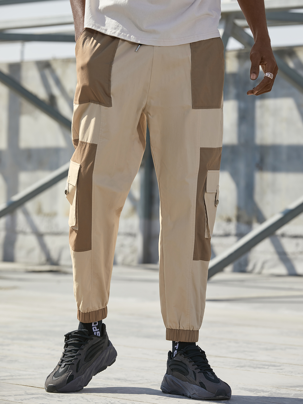 KOYYE Men Fashion Color Blocking Casual Cargo Pants