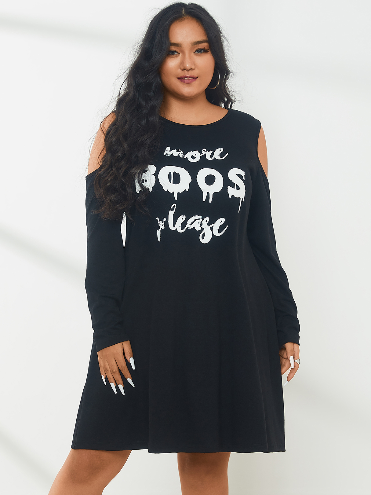 YOINS Plus Size Cold Shoulder Letter Long Sleeves Mini Dress