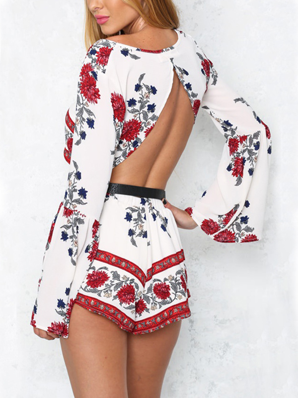 Floral Print Open Back Crop Top & Shorts Co-ord