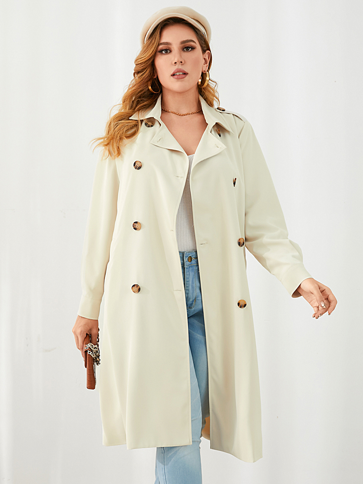 YOINS Plus Size Split Design Belt Design Trench Coat