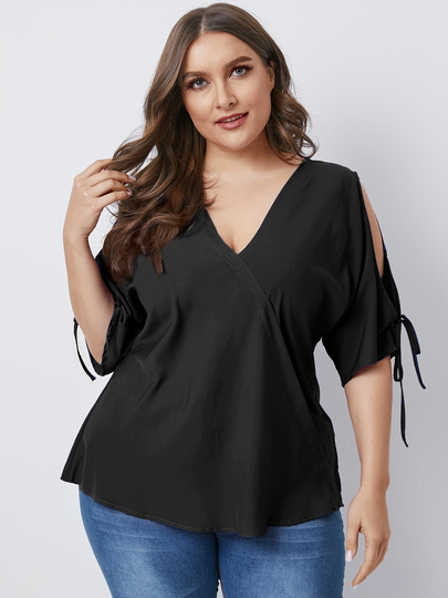 YOINS Plus Size Cold Shoulder V-neck Short Sleeves Blouse