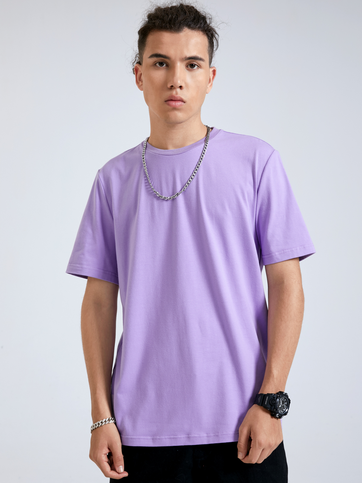 BASICS Men Summer Plain Short Sleeve T-shirt
