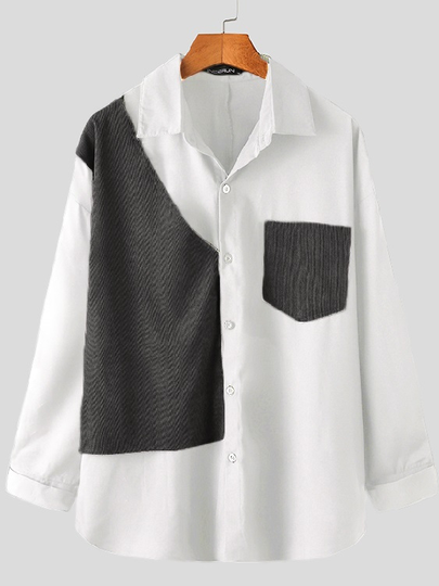 INCERUN Men Casual Patchwork Color Block Splice Shirt