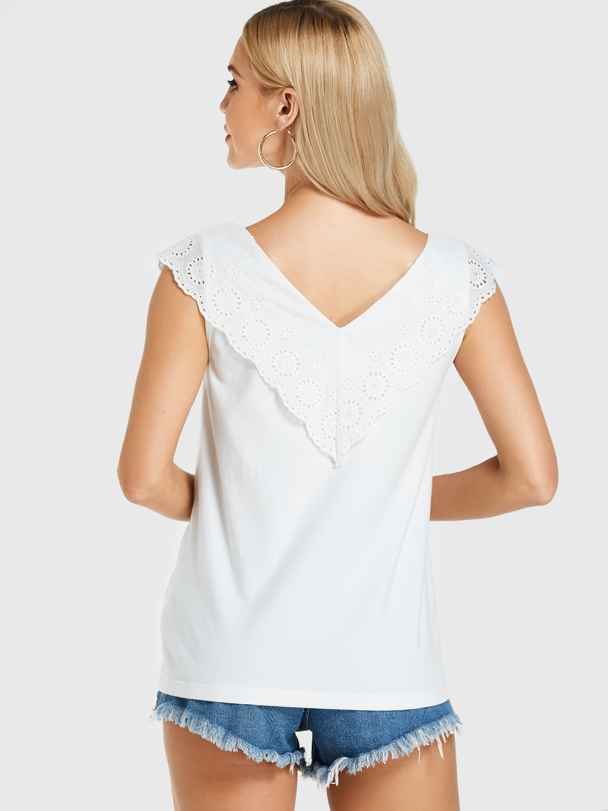 White Crochet Lace Embellished V Neck Tank Top