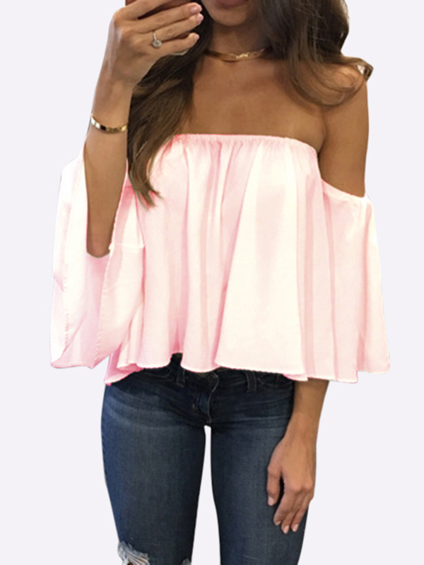 Pink Sexy Off Shoulder Loose Fit Blouse