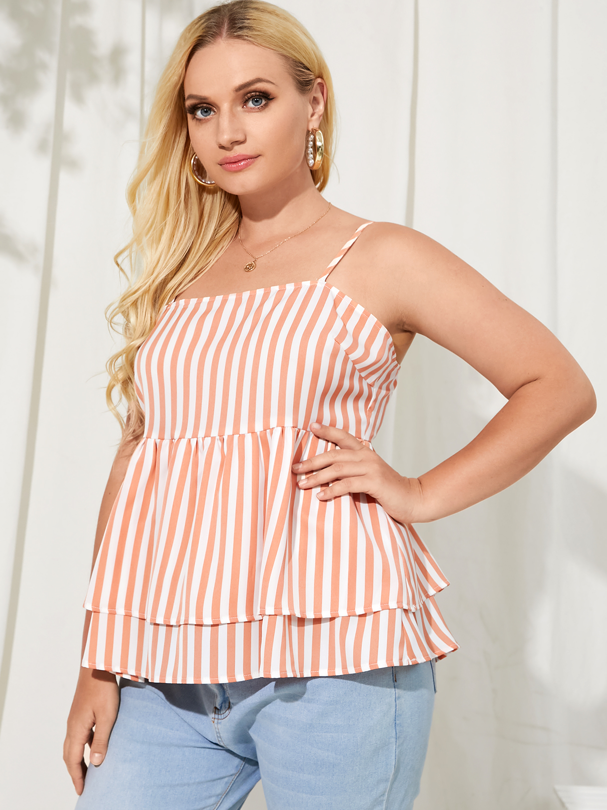 YOINS Plus Size Spaghetti Striped Double Layer Sleeveless Cami