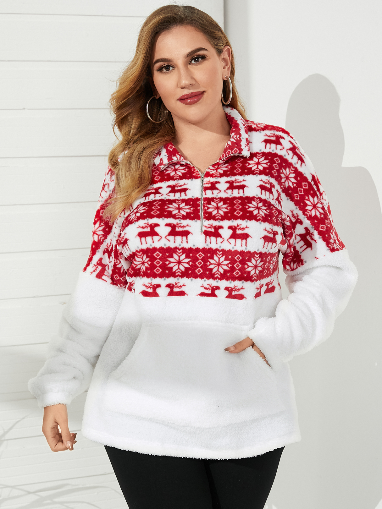 YOINS Plus Size Landscape Print Pocket Design Long Sleeves Sweatshirt
