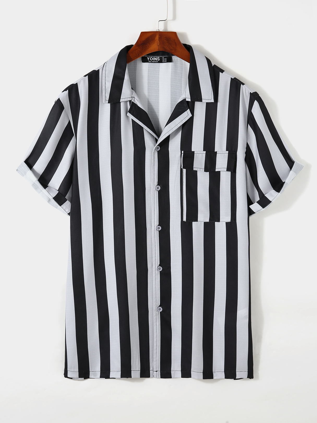 Men Striped And Pocket Short Sleeve Button Up Shirt