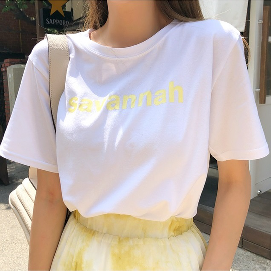 Cherryville - Short-Sleeve Lettering Print T-Shirt - White/One Size