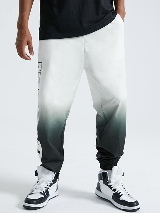 Men Letter Print Gradient Color Drawstring Casual Pants
