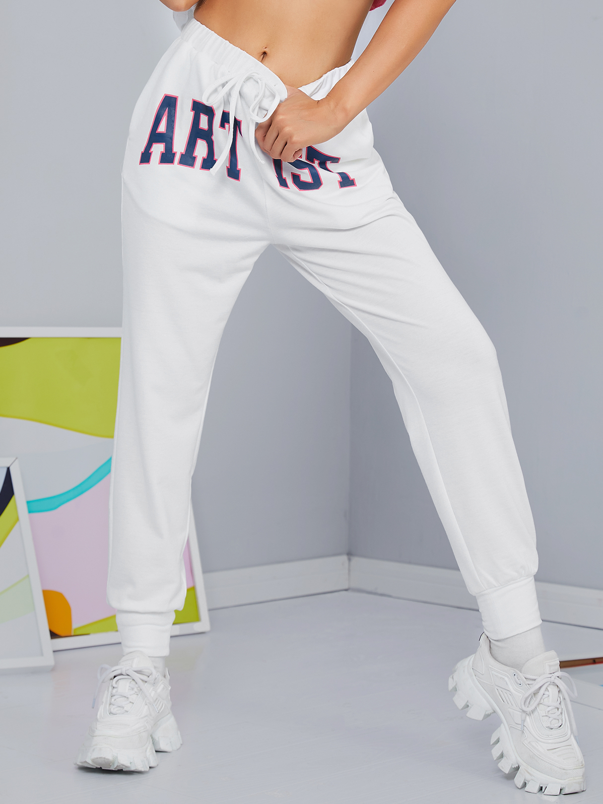 YOINS Letter Side Pocket Drawstring Waist Sweatpants