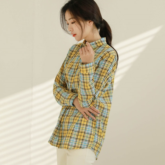JUSTONE - Raiming Soft Check Shirt - Yellow/One Size