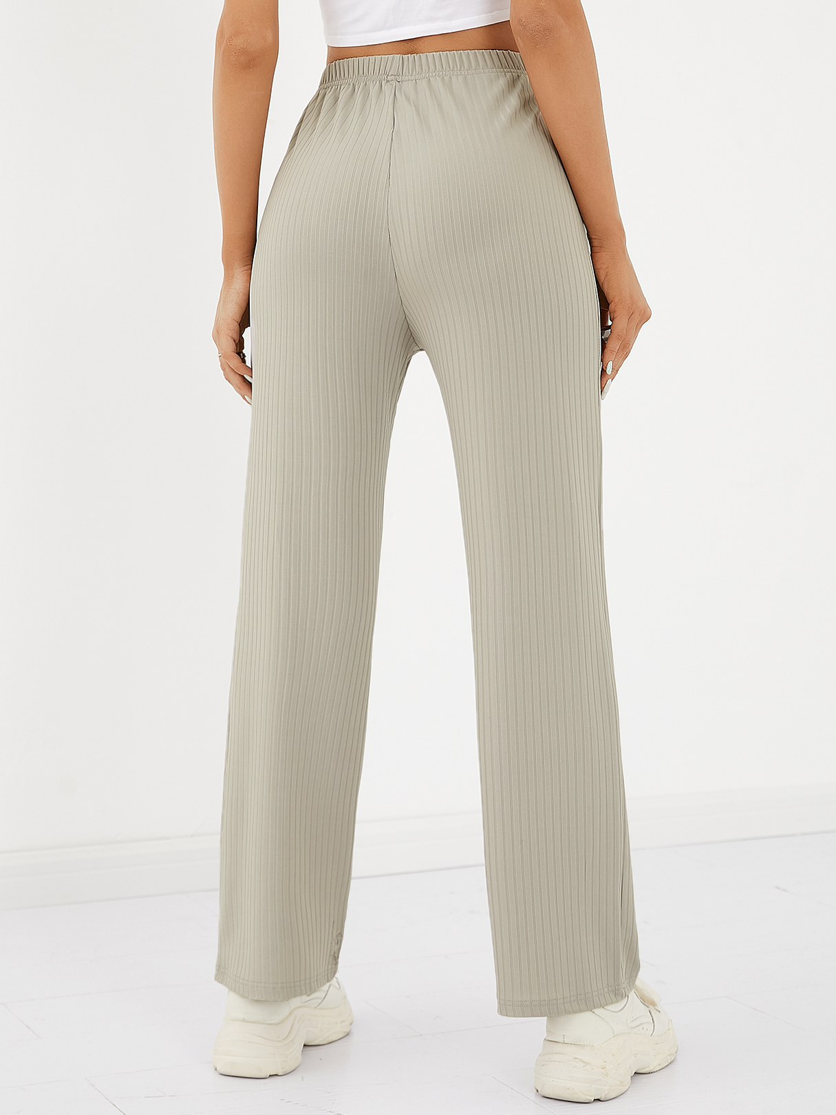 YOINS BASICS Solid Color High Waist Straight Drawstring Casual Pants