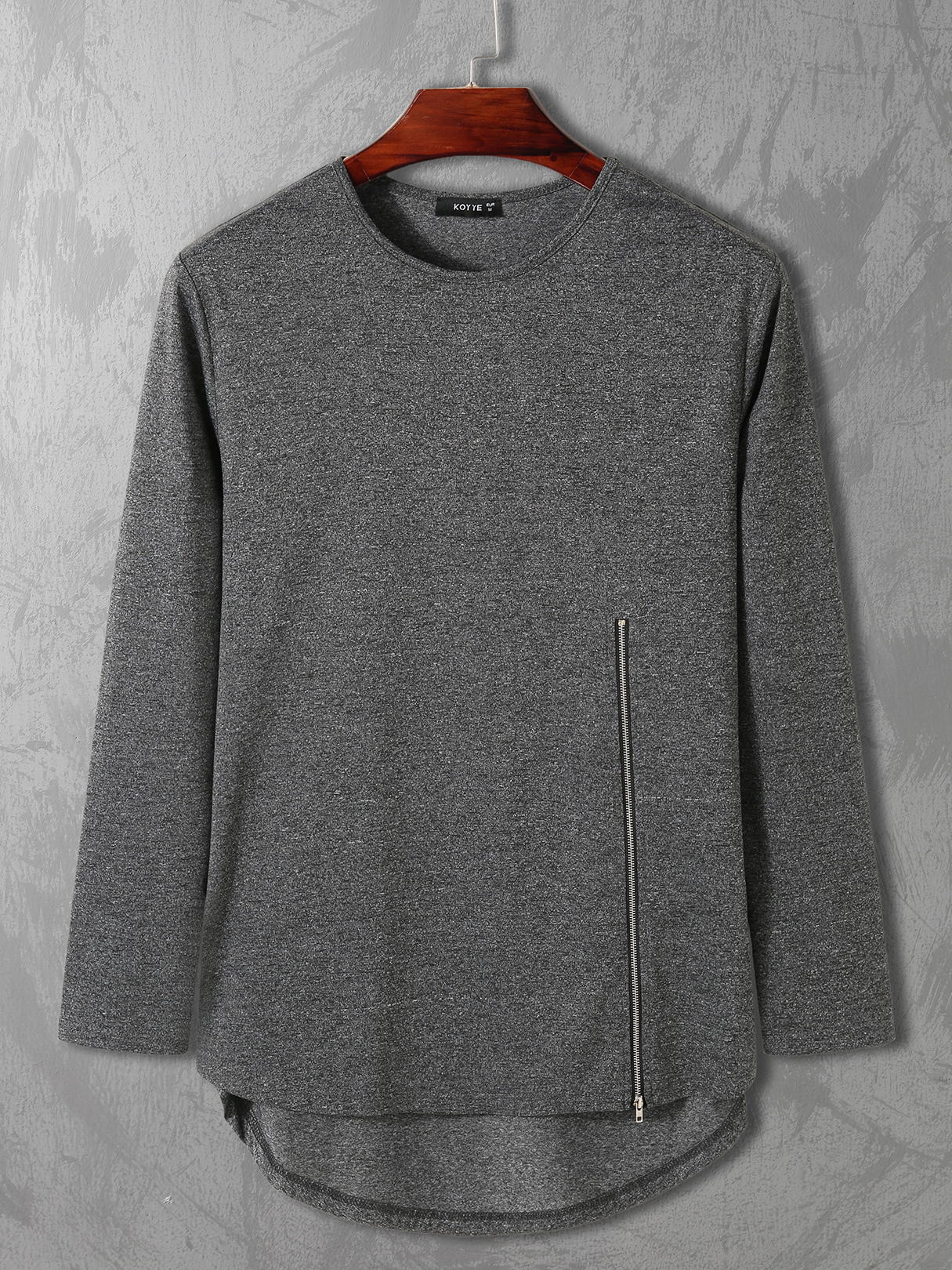 KOYYE Men Casual Plain Zipper Front Long Sleeve T-Shirt