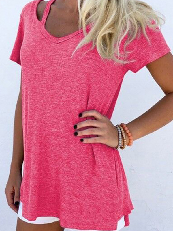 YOINS BASICS Rose V-neck Cut Out T-shirt