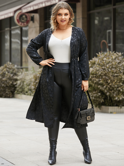 YOINS Plus Size Graphic Drawstring Long Sleeves Coat