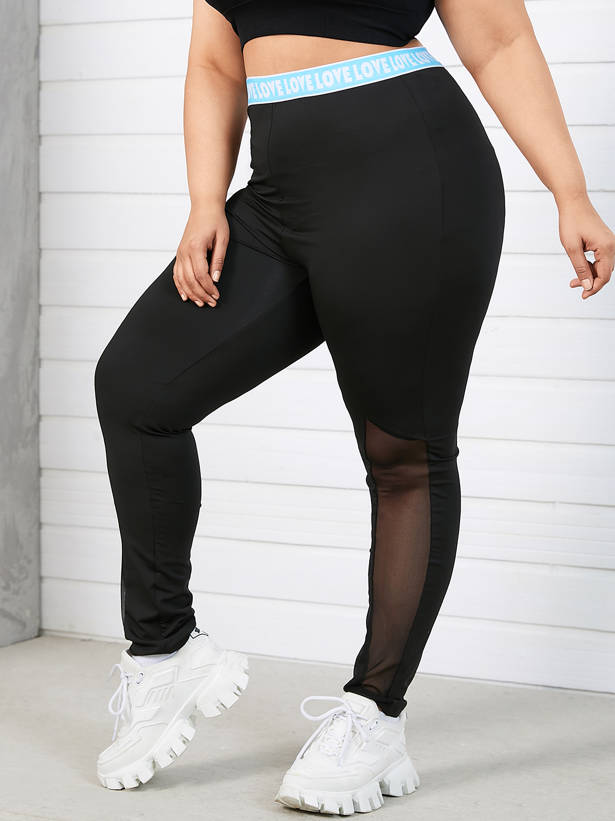 YOINS Plus Size Patchwork Mesh Leggings