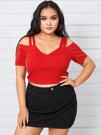 YOINS BASICS Plus Size V-neck Backless Design Short Sleeves Tee
