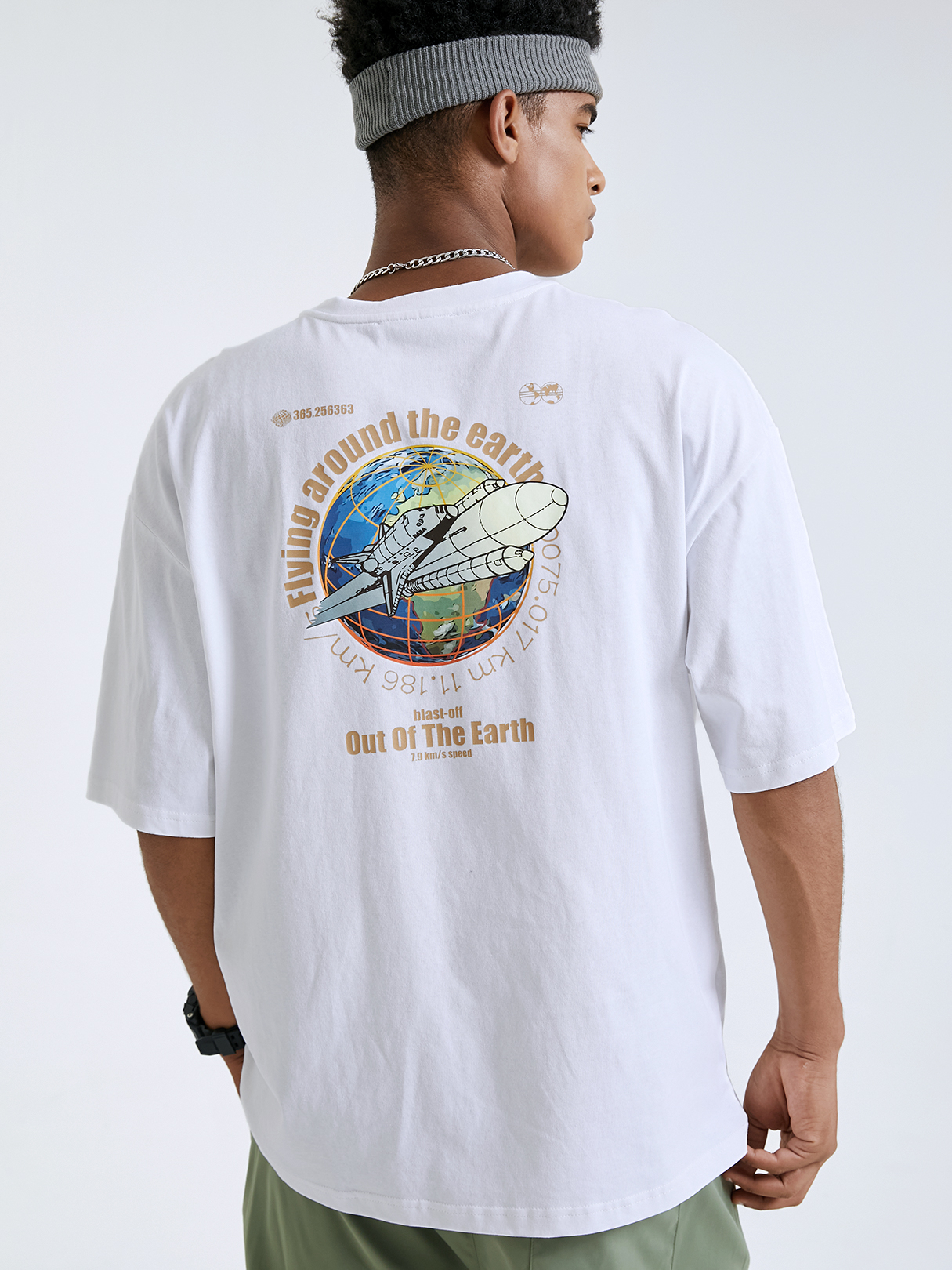 Men 100% Cotton Rokect And Solgan Print T-shirt