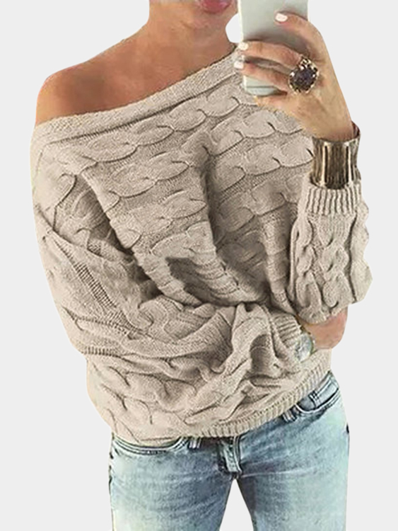 Beige Off Shoulder Dolman Sleeve Sweater