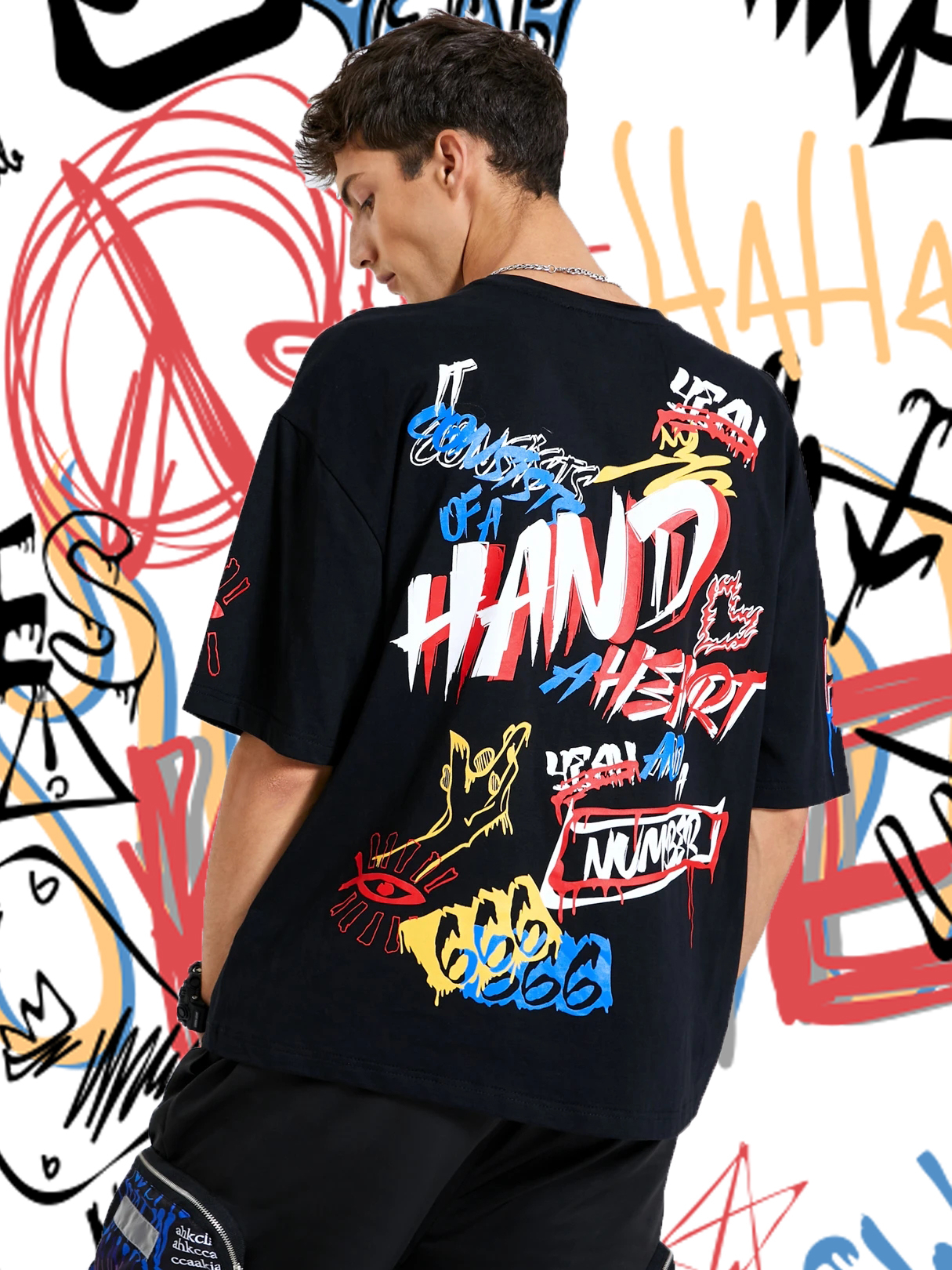 Men 100% Cotton Comfortable Funny Colorful Graffiti Print T-Shirt