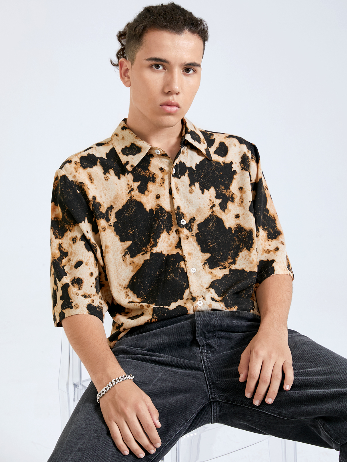Men Leopard Print Button Front Shirt