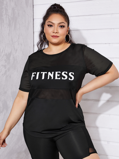 YOINS Plus Size Crew Neck Letter Short Sleeves Tee