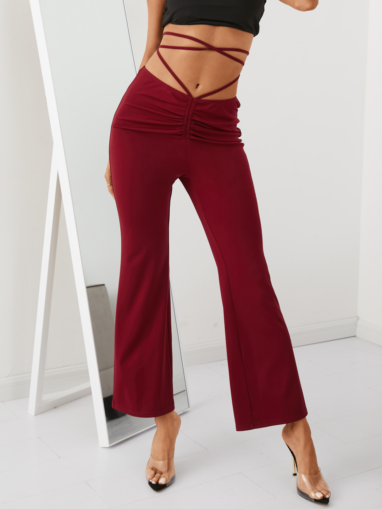YOINS Lace-up design Flared Pants
