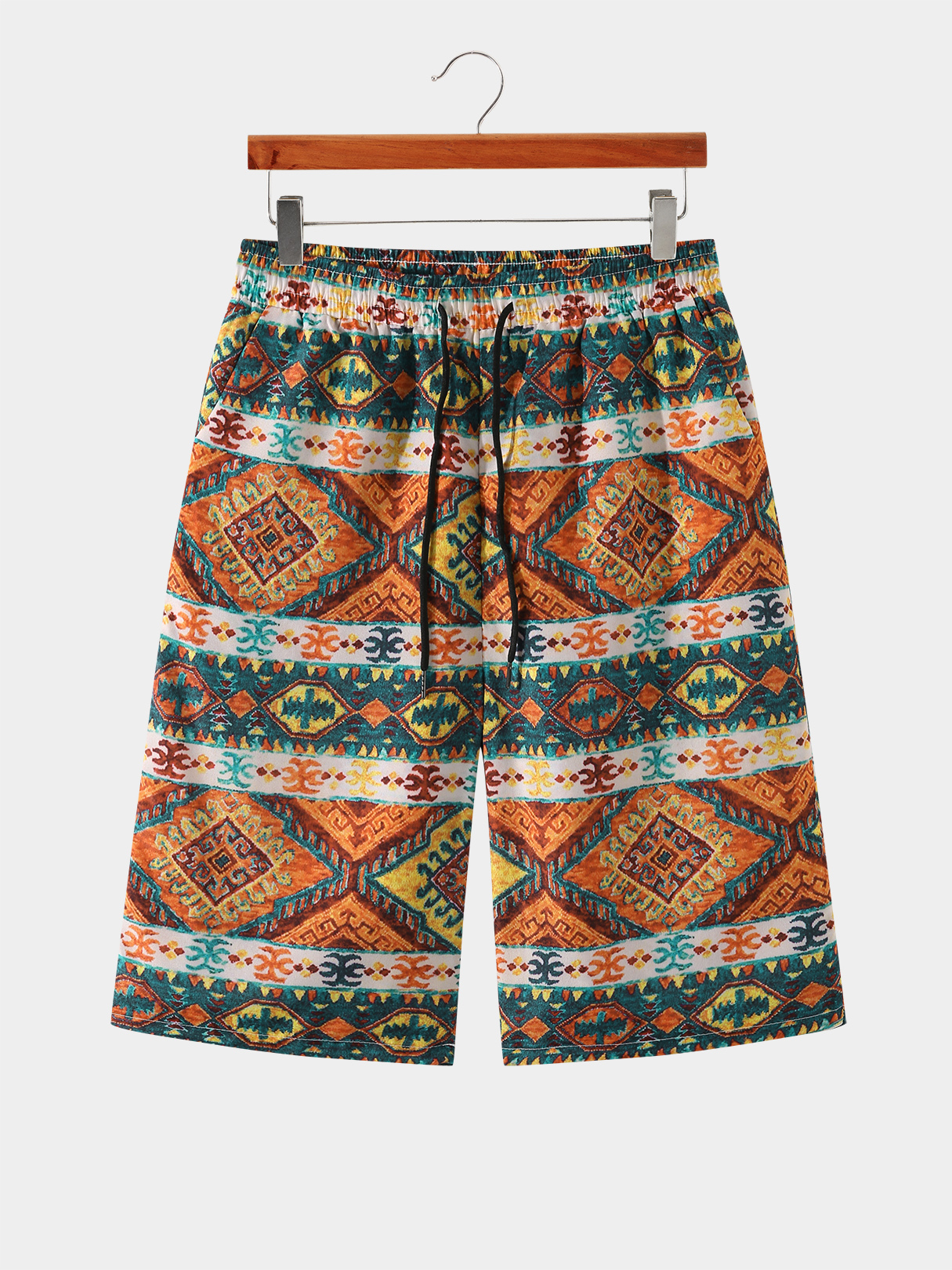 Men Holiday Tribal Print Drawstring Waist Shorts