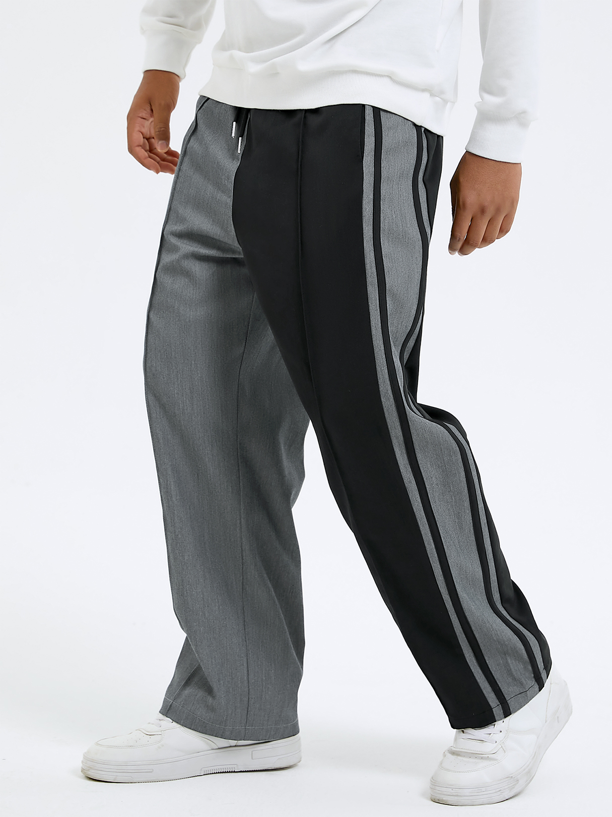 Men Fashion Striped Color Block Print Loose Elastic Waist Casual Pants