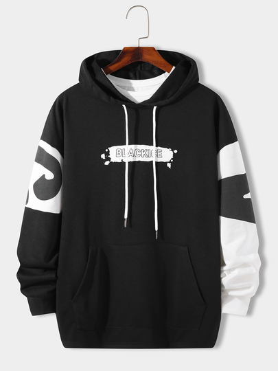 Men Two Color Block Letter Print Hoodie