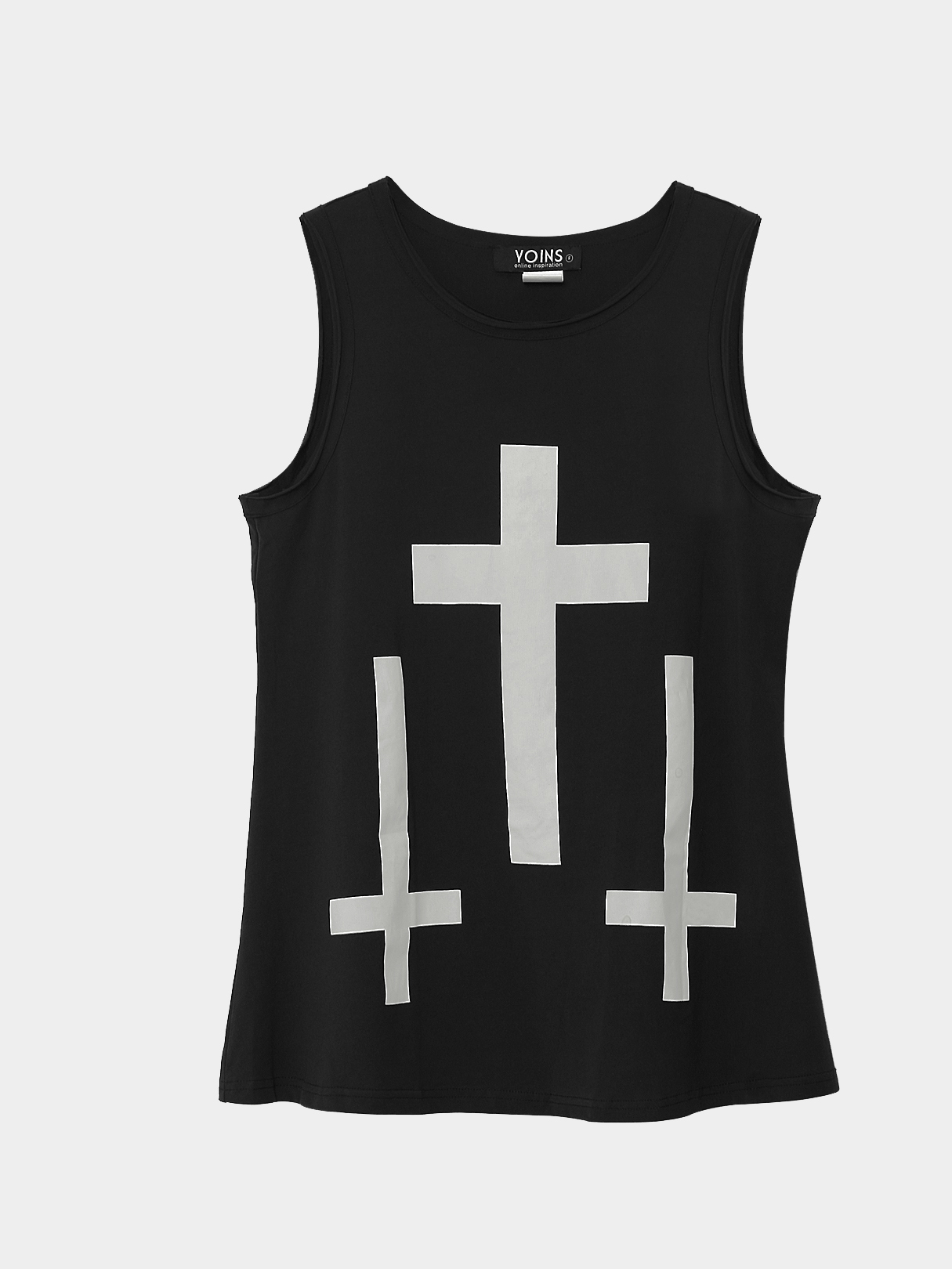 Black Tank Top with Cross Print