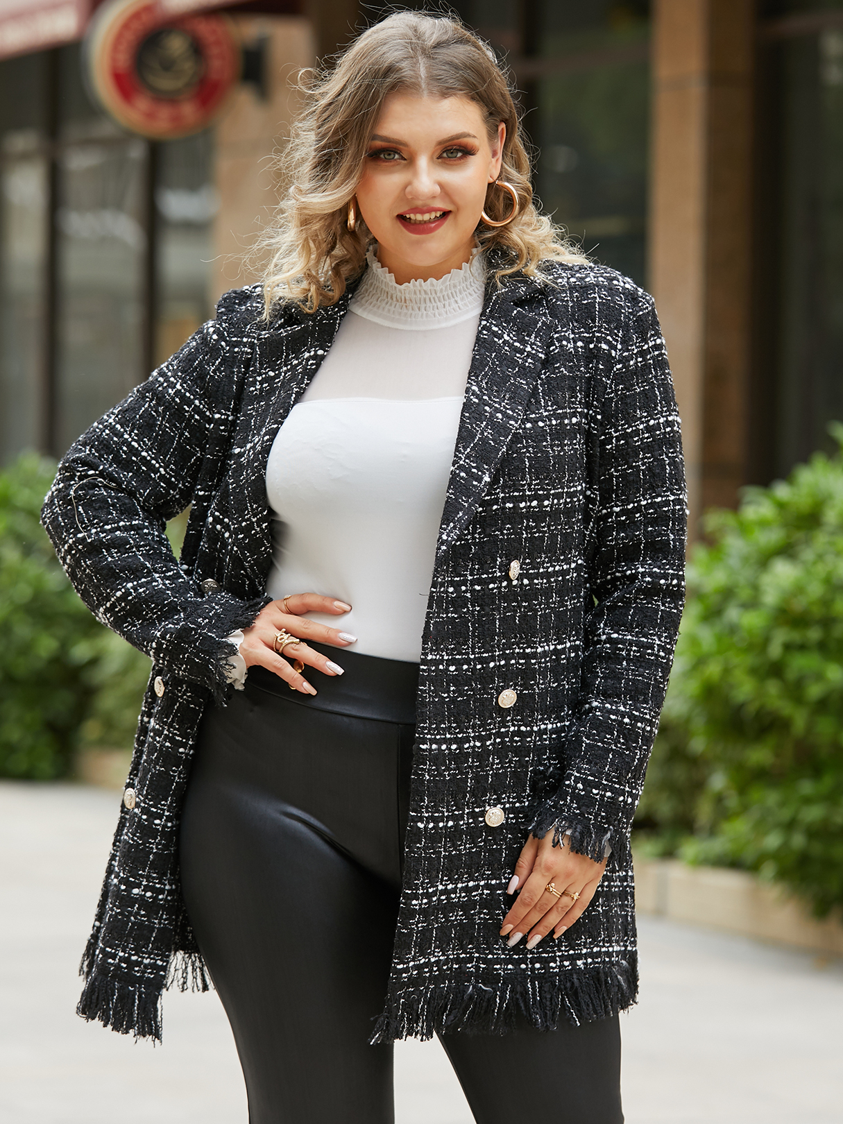 YOINS Plus Size Lapel Collar Scarf Print Belt Design Long Sleeves Coat