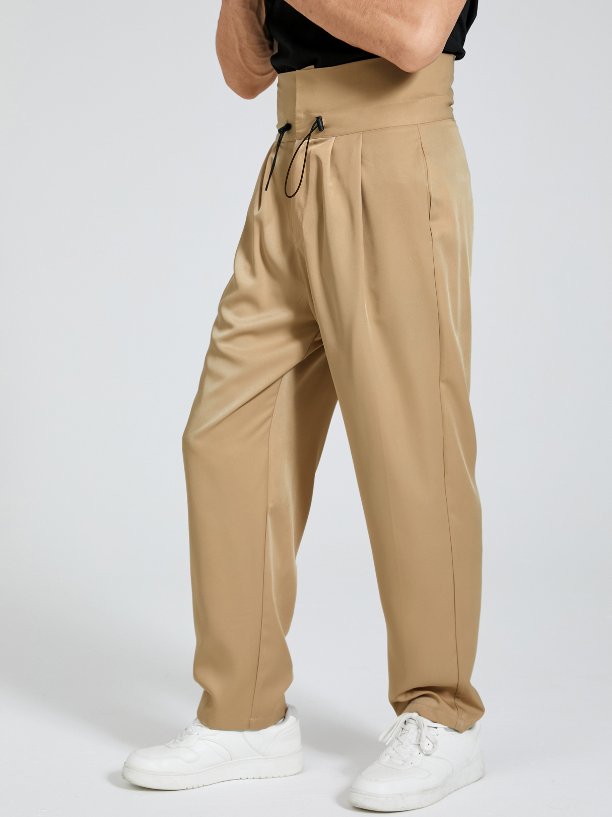 Men Fashion Zip Front Wide Leg High Waist Casual Pants