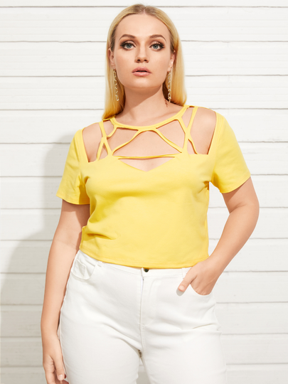 YOINS BASICS Plus Size Cut Out Short Sleeves Tee