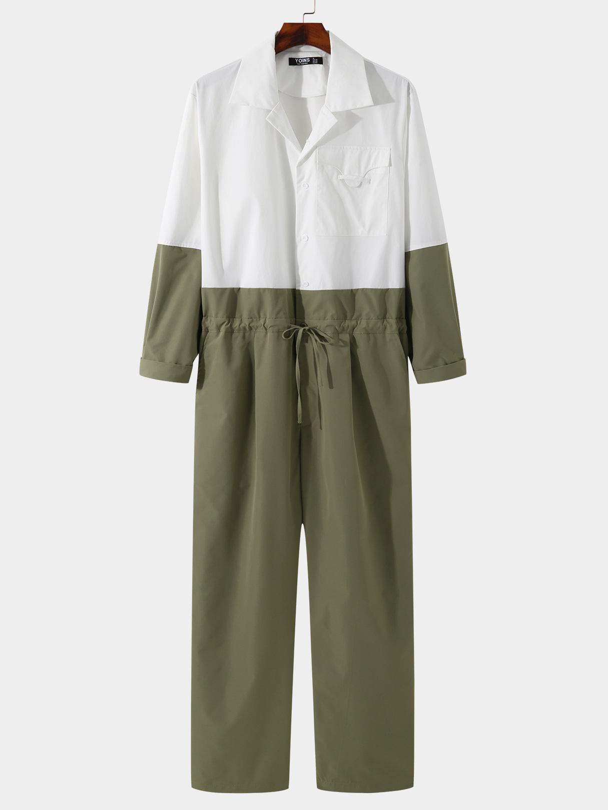 Men Fashion Color Block Drawstring Overalls Jumpsuit