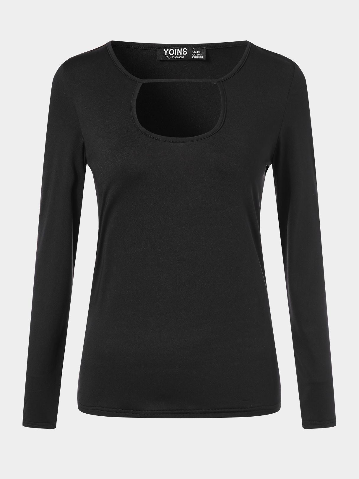 YOINS Black Cut Out Crew Neck Long Sleeves Tee