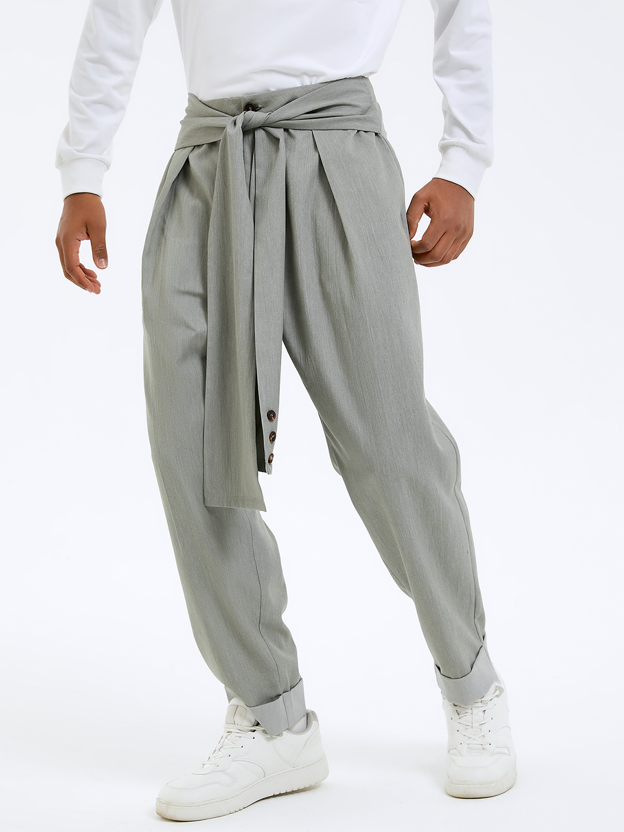 Men Fashion Knotted Design High Waist Casual Pants