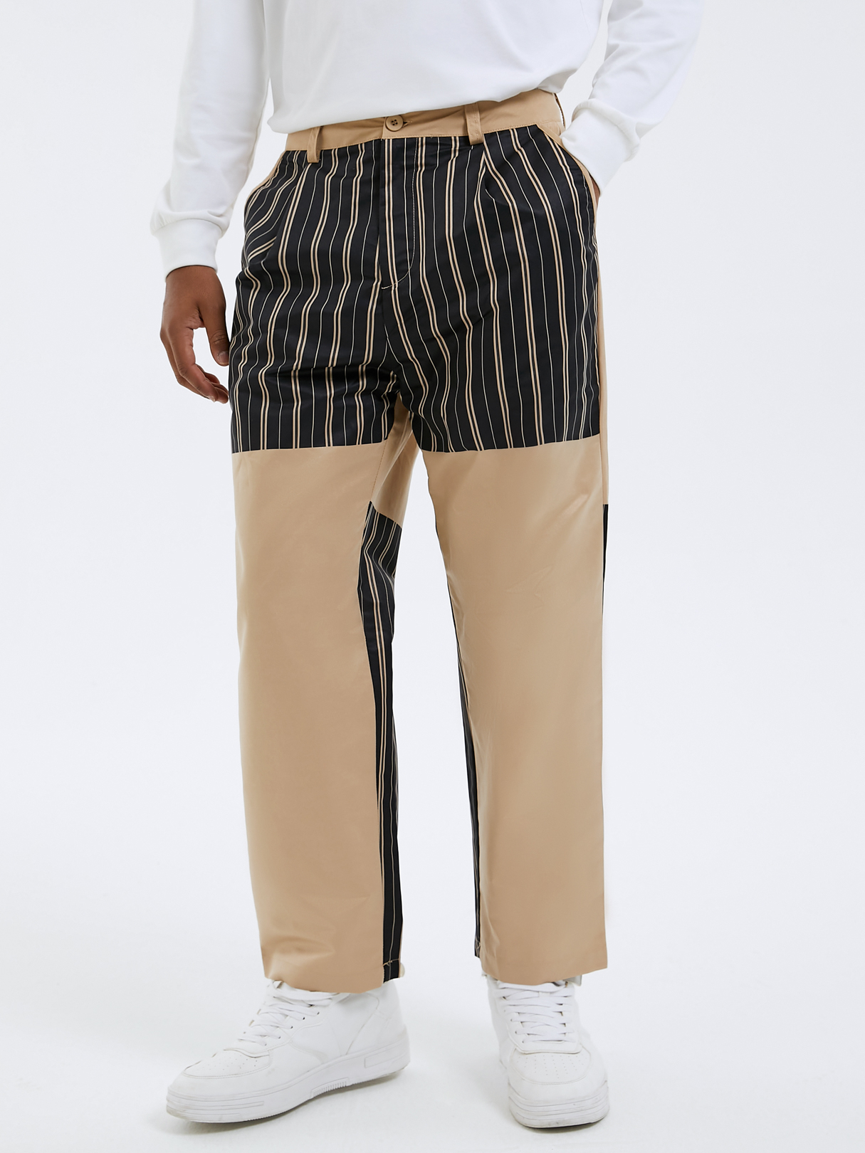 Men Fashion Striped Print Zip Front Loose Casual Pants