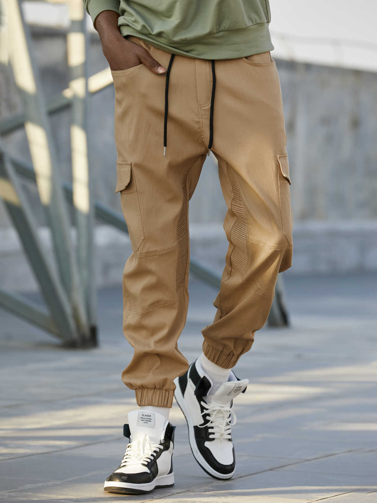 KOYYE Men Fashion Casual Plain Multi Pockets Cargo Pants