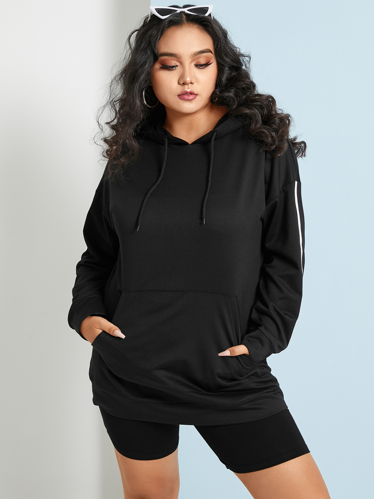 YOINS Plus Size Striped Drawstring Hooded Design Long Sleeves Sweatshirt