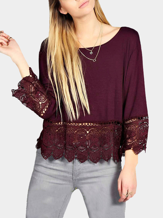 Burgundy Crochet Lace Hem Swing Top