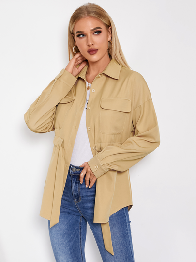 YOINS Drawstring Design Classic Collar Jacket With Pockets