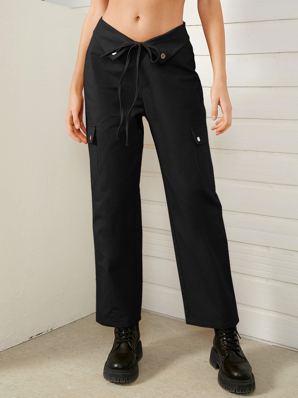 YOINS Tie-up design Low Waisted Cargo Pants