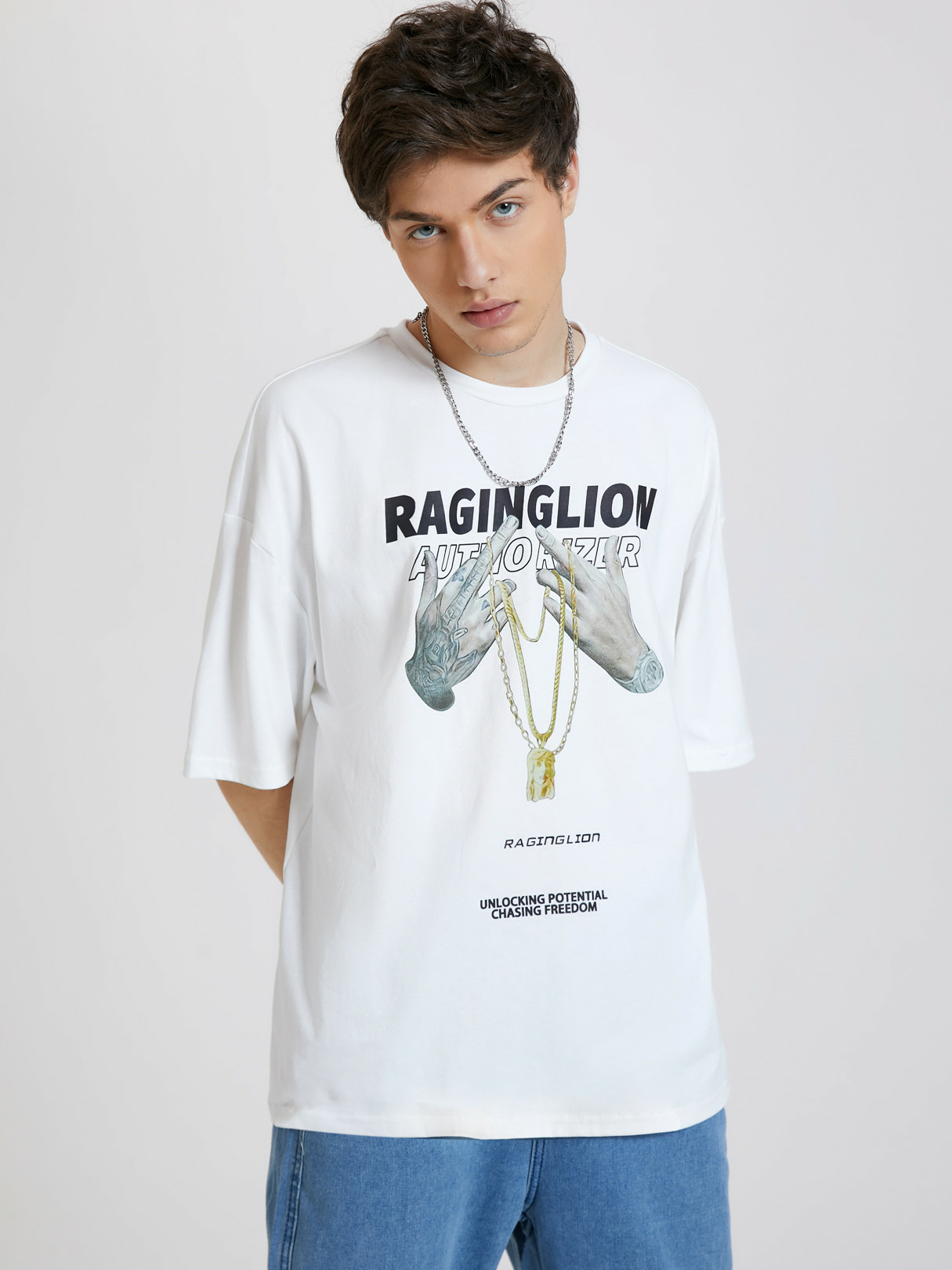 KOYYE Men 100% Cotton Casual Figure Letter Print T-shirt